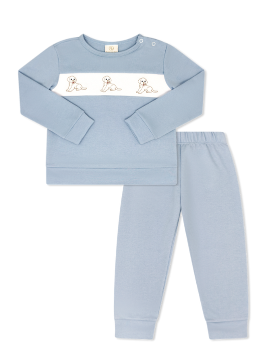 Lullaby Set Puppy Stitched Pant Set-Blue