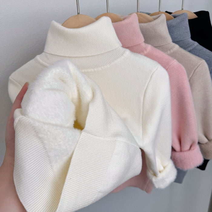 Lumi fleece-lined knit turtleneck sweater shown in a soft solid color