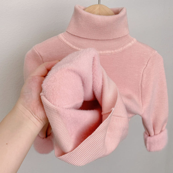 Lumi fleece-lined knit turtleneck sweater shown in a soft solid color