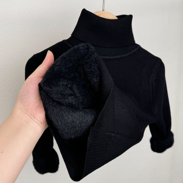 Lumi fleece-lined knit turtleneck sweater shown in a soft solid color