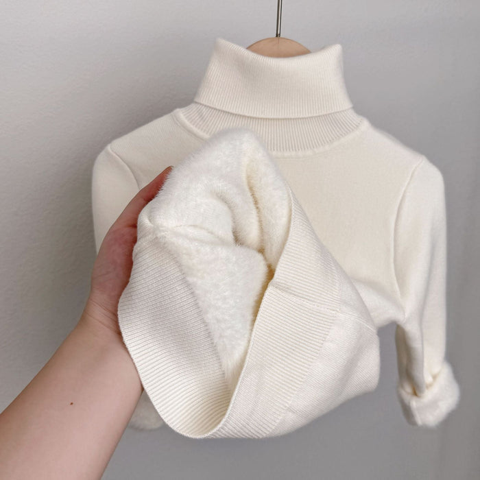 Lumi fleece-lined knit turtleneck sweater shown in a soft solid color