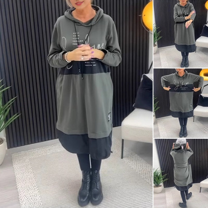 Madeleine casual hooded dress in a relaxed fit, shown in green, black and red