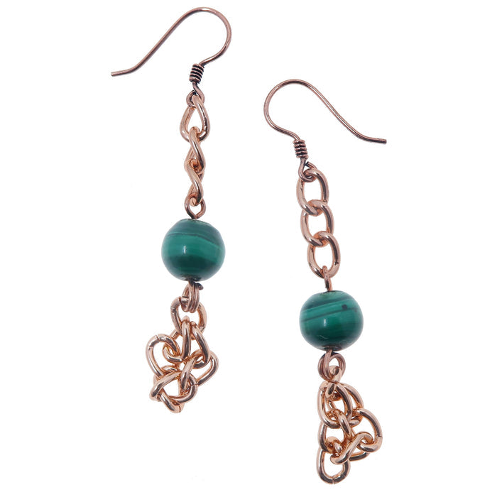 malachite copper chain earrings