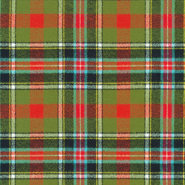 A fabric with a plaid pattern featuring red, green, and blue colors.