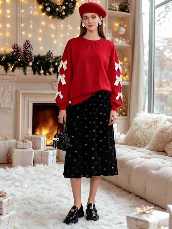Marie colorblock butterfly knot loose fit sweatshirt in red and black