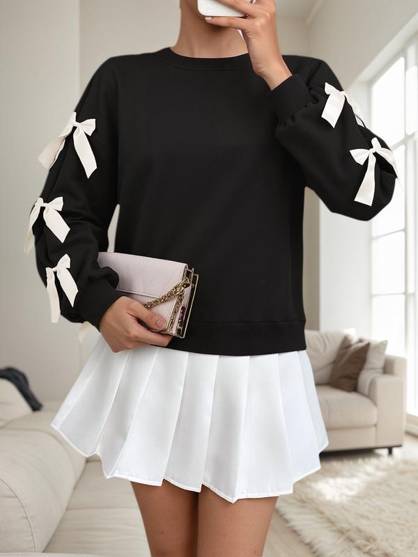 Marie colorblock butterfly knot loose fit sweatshirt in red and black