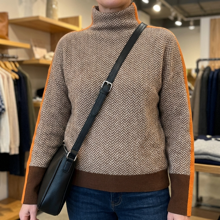 Martina high neck pullover with contrasting stripes in orange and green