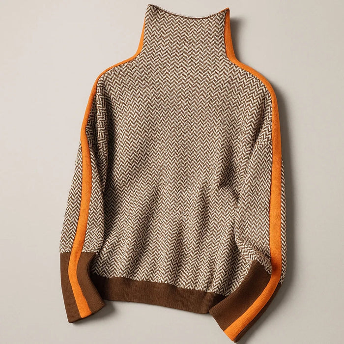Martina high neck pullover with contrasting stripes in orange and green