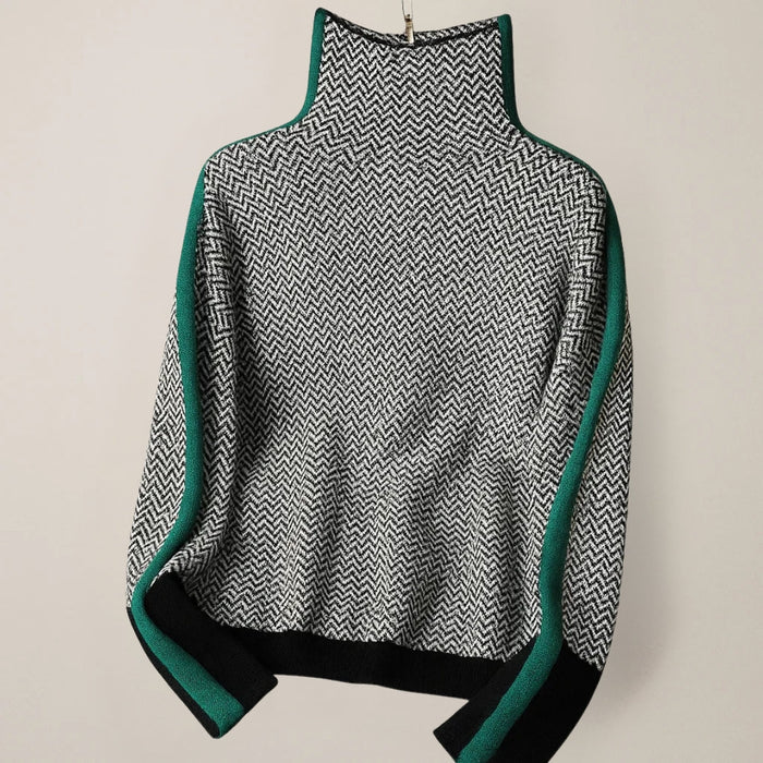 Martina high neck pullover with contrasting stripes in orange and green