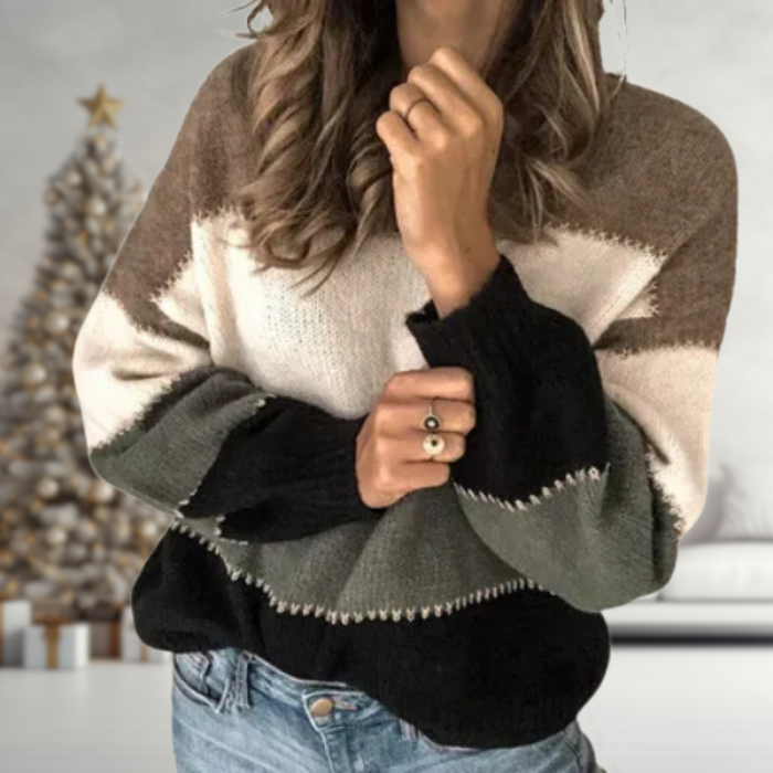 Maya colorblock knit sweater in a relaxed fit, shown in multiple colors