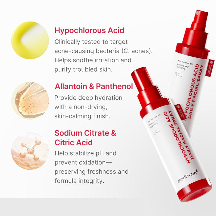 Medicube Hypochlorous Acid Daily Facial Spray 125ml بخاخ الوجه اليومي بحمض الهيبوكلوروس من ميديكوب - Princess Cosmetics Qatar