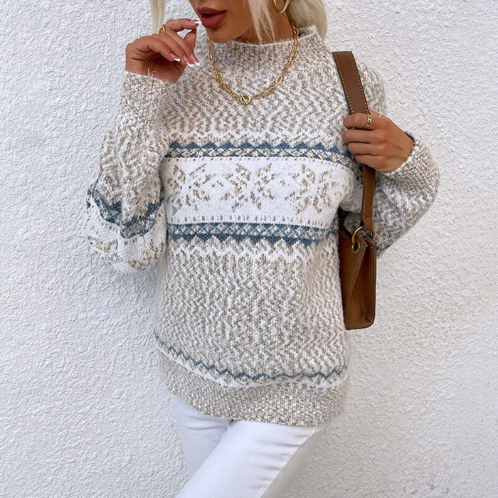 Melanie patterned knit sweater in blue, sky blue, pink, and beige colorways