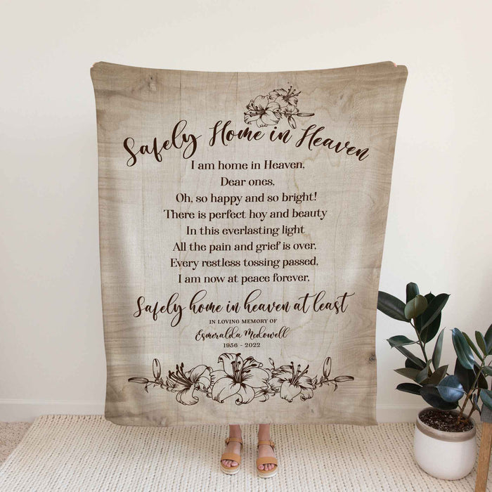 Memorial Blankets For Loss Of Father/Mother, Sympathy Throw Blankets, Safely Home In Heaven Funeral Blankets