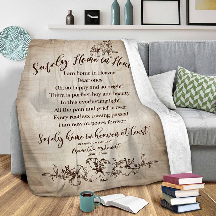 Memorial Blankets For Loss Of Father/Mother, Sympathy Throw Blankets, Safely Home In Heaven Funeral Blankets