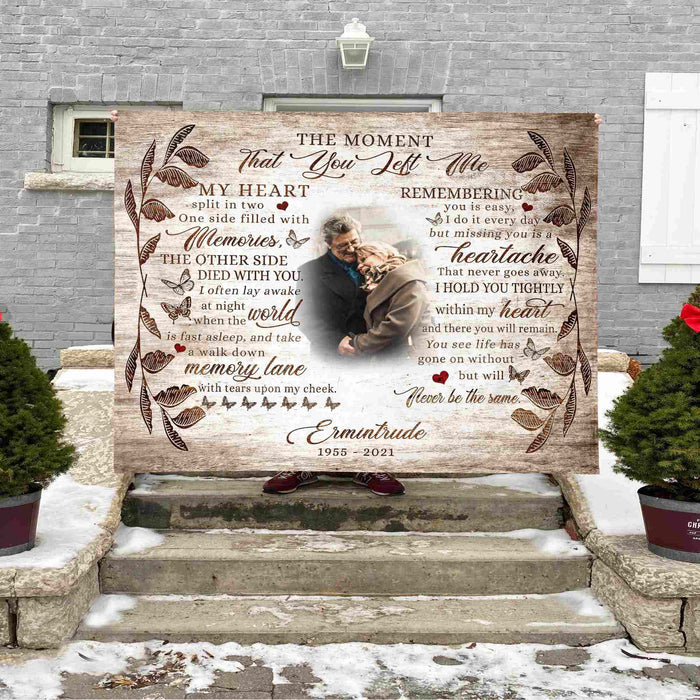 Memorial Blankets With Photo, The Moment That You Left Me Remembrance Blanket, In Loving Memory Photo Blanket