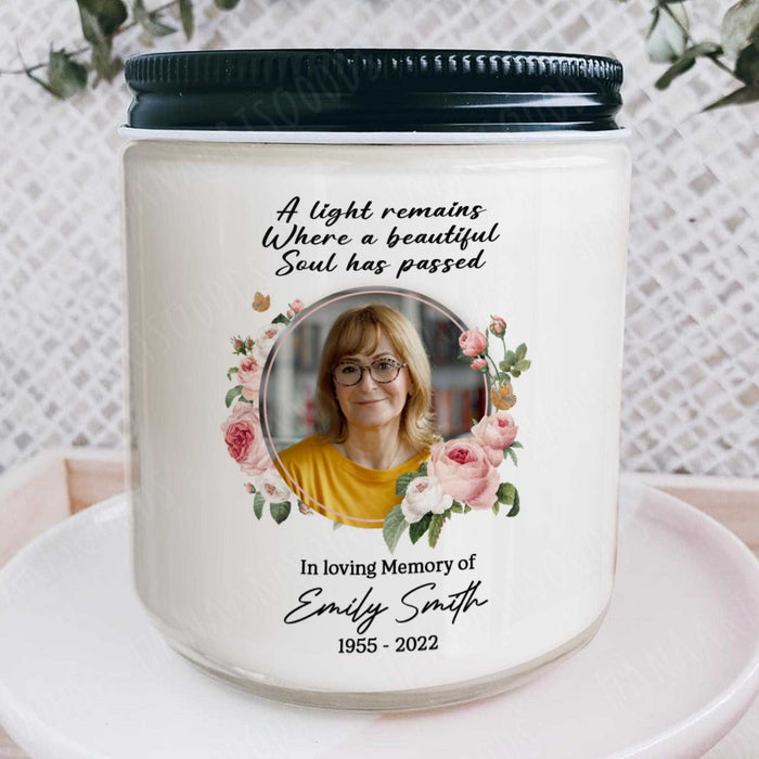 Memory Candle With Photo For Loss Of Mom, Personalized Memorial Candle, Candle For Funeral