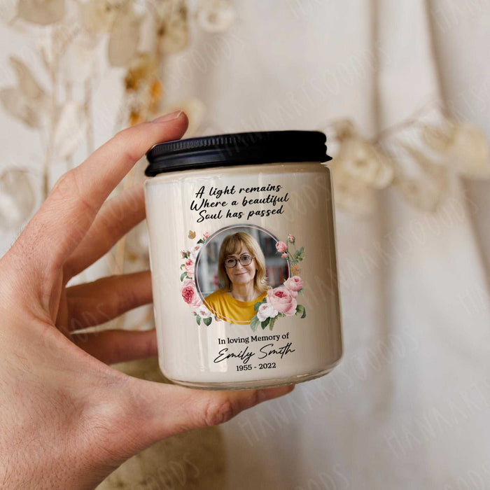 Memory Candle With Photo For Loss Of Mom, Personalized Memorial Candle, Candle For Funeral