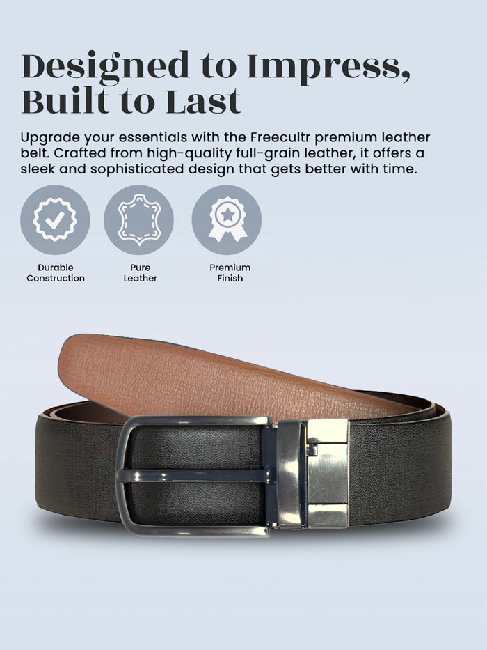 Men's DualTone Reversible genuine Leather Belt - Black & Brown Free