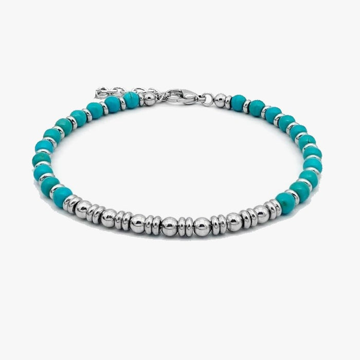 Men’s Natural Stone Beaded Bracelet with Stainless Steel Accents