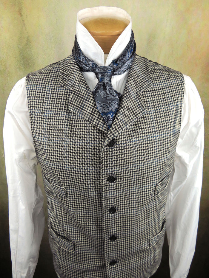 Men's Notch Vest - Ivory and Black Houndstooth with Blue Accents #547