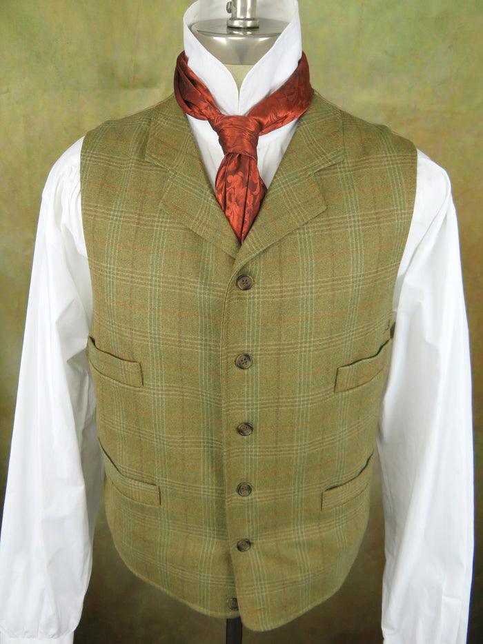 Men's Notch Vest - Rust, Burgundy and Olive Plaid