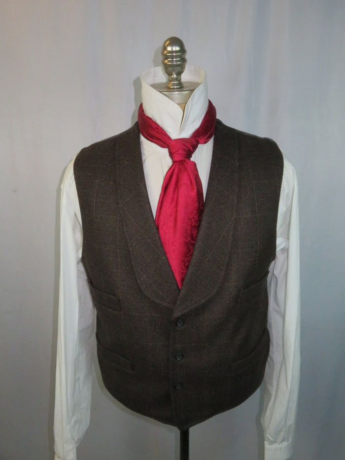 Men's Shawl Vest - Burgundy Muted Houndstooth with Tan Windowpane ofc1
