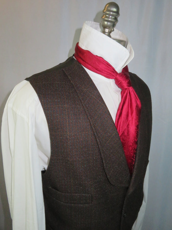 Men's Shawl Vest - Burgundy Muted Houndstooth with Tan Windowpane ofc1
