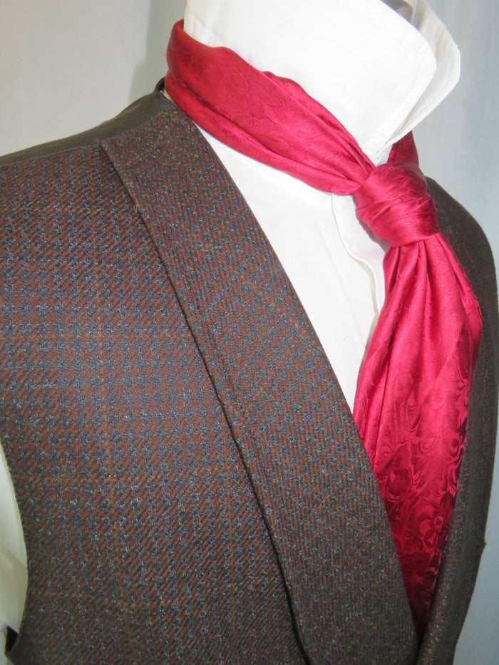 Men's Shawl Vest - Burgundy Muted Houndstooth with Tan Windowpane ofc1