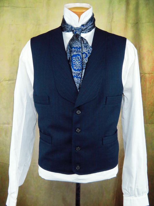 Men's Shawl Vest - Dark Blue with Cobalt Pencil Stripes #148B