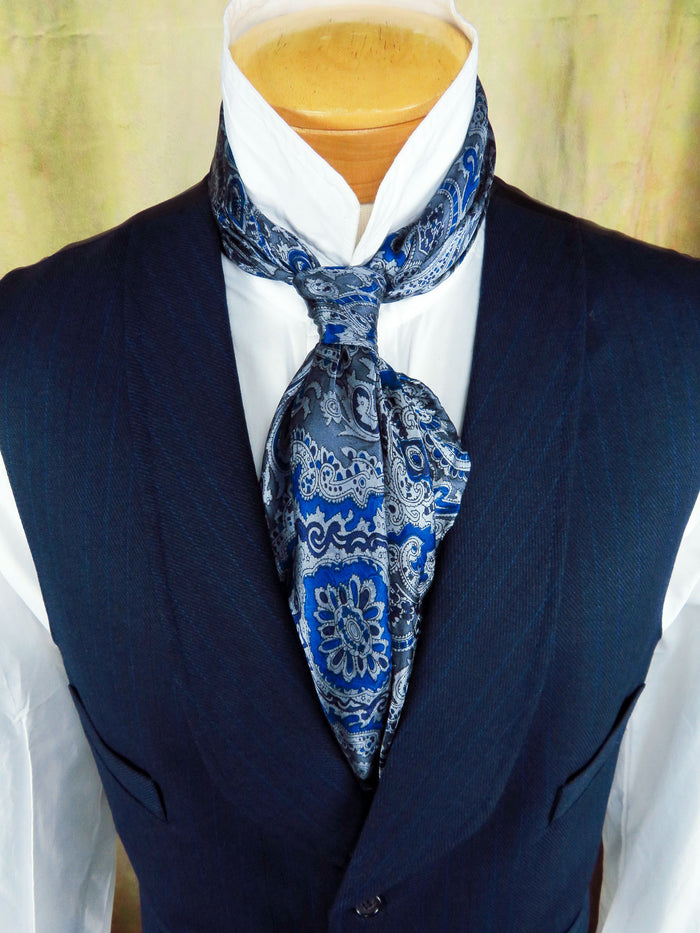 Men's Shawl Vest - Dark Blue with Cobalt Pencil Stripes #148B