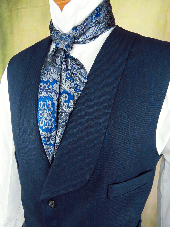 Men's Shawl Vest - Dark Blue with Cobalt Pencil Stripes #148B