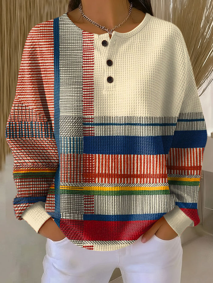 Mille multicolored waffle-knit sweater with a relaxed, cozy fit