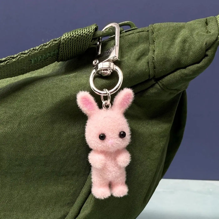Mini Flocked Bunny Keychain