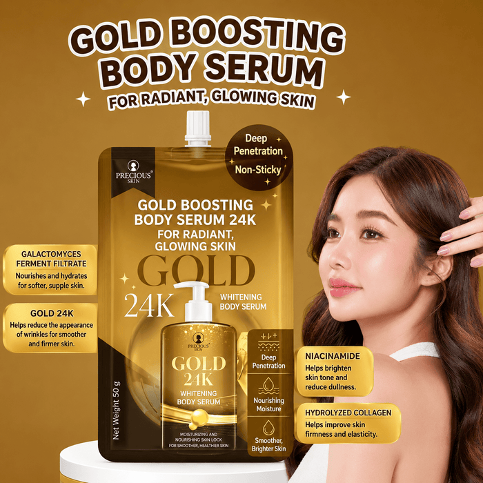 (MINI) Precious Skin Gold 24k Whitening Body Serum SACHET سيروم تفتيح الجسم بريشوس سكين جولد عيار 24 قيراطًا (عبوة صغيرة) - Princess Cosmetics Qatar