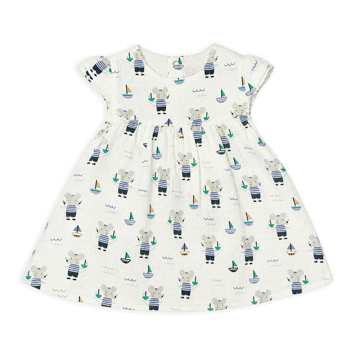 mouse sailor cap sleeve baby dress + bloomer set made of organic cotton muslin