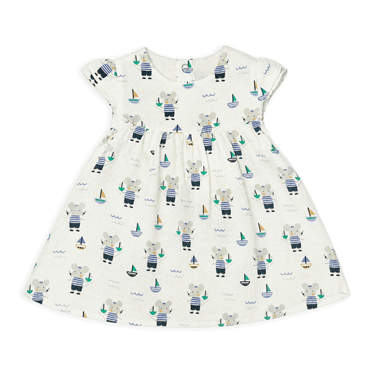 mouse sailor cap sleeve baby dress + bloomer set made of organic cotton muslin