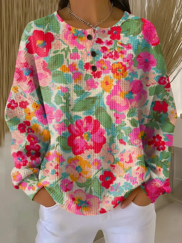 Myrinda soft sweater with colorful all-over floral print and relaxed fit