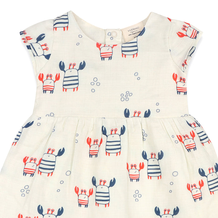 Nautical Crab Cap Sleeve Baby Dress + Bloomer SET (Organic Muslin)