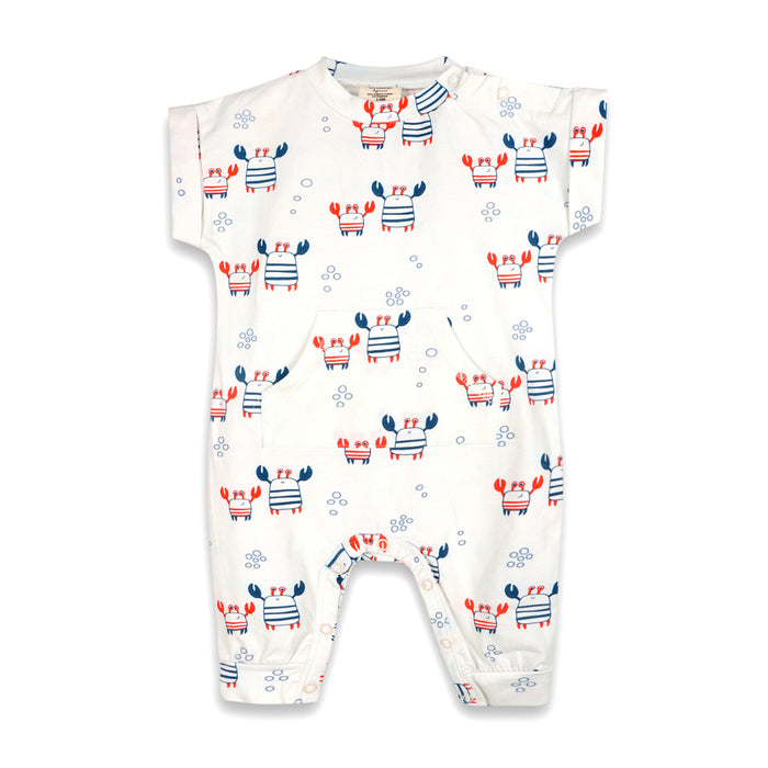 Nautical Crab Kangaroo Pocket Rolled Sleeve Jumpsuit (Organic Jersey)