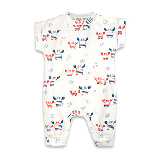 Nautical Crab Kangaroo Pocket Rolled Sleeve Jumpsuit (Organic Jersey)