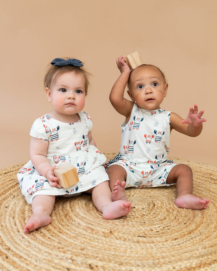 Nautical Crab Side Pocket Short Baby Romper (Organic Jersey)