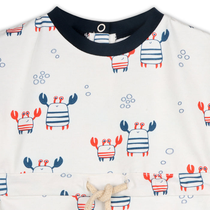 Nautical Crab Waist Tie Short Baby Romper (Organic Jersey)