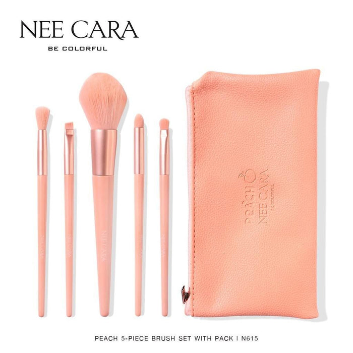 Nee Cara Peach 5-Piece Brush Set مجموعة فرش ني كارا بيتش المكونة من 5 قطع - Princess Cosmetics Qatar