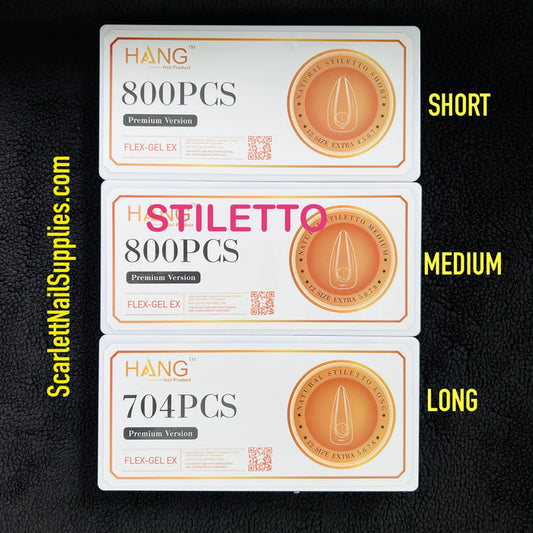 NEW Gel X Tips - STILETTO Shape - Premium Version HANG Flex Gel EX