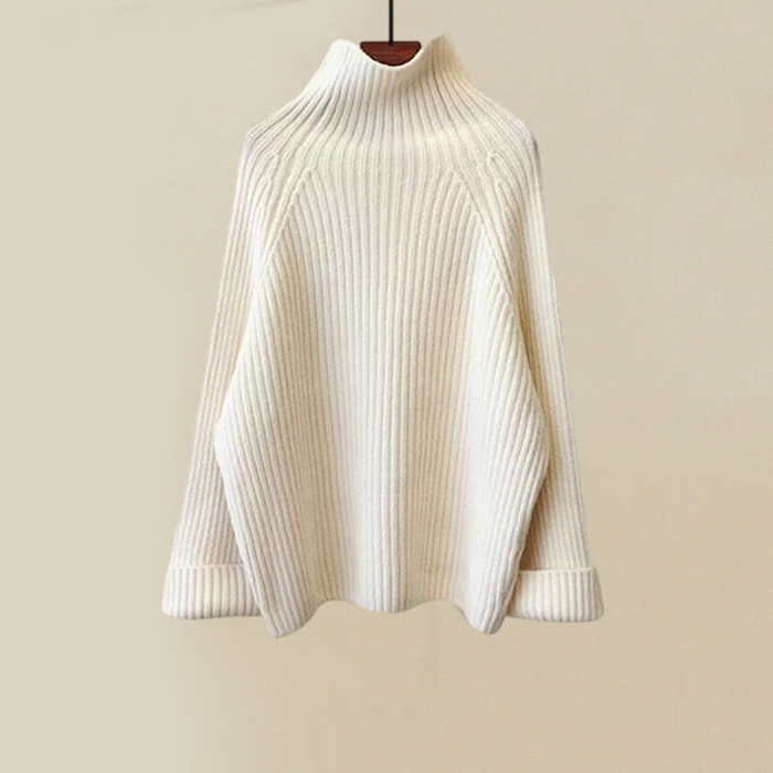 Nia luxe knitwear set with cable-knit turtleneck top, ribbed trousers and padded vest