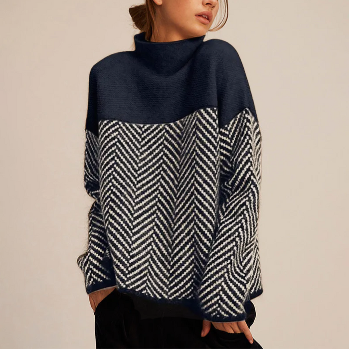 Nora two-tone high-neck pullover with herringbone pattern in a relaxed fit