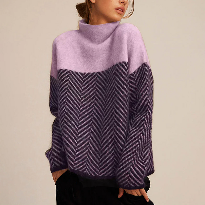 Nora two-tone high-neck pullover with herringbone pattern in a relaxed fit