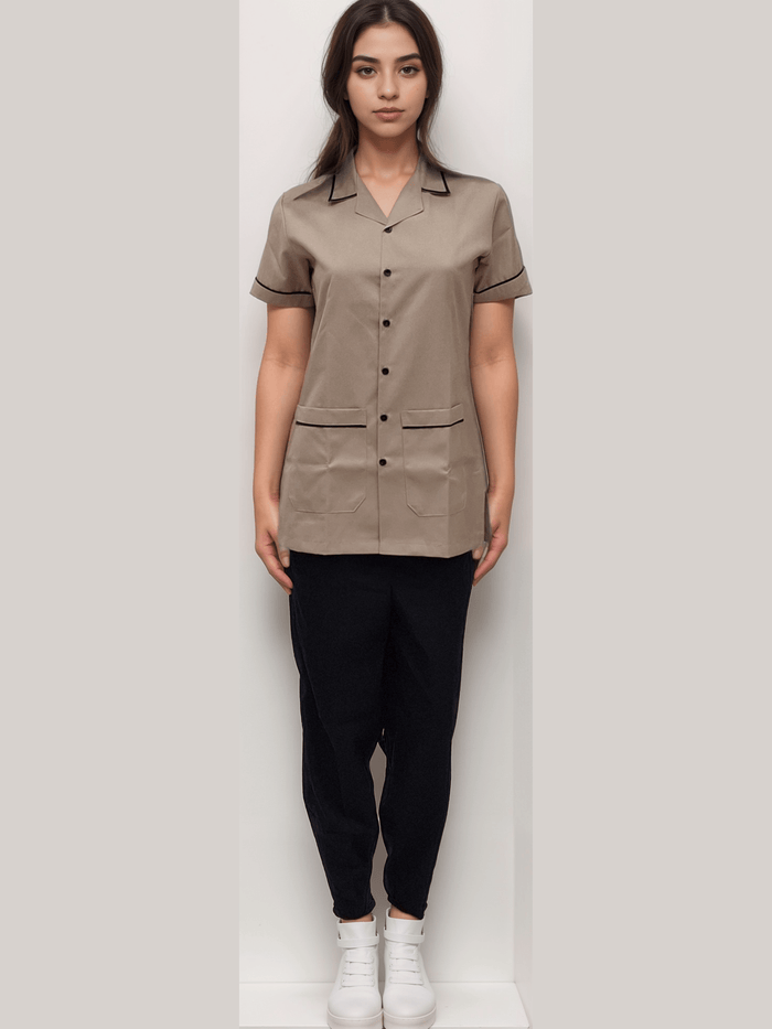 Nurse Dress Beige & Black - J R GARMENTS
