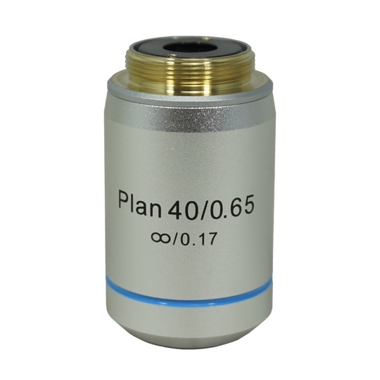Objective Working Distance 0.6mm 40X Infinity Plan Achromatic Objective, SKU BM04043532, three quarter front view