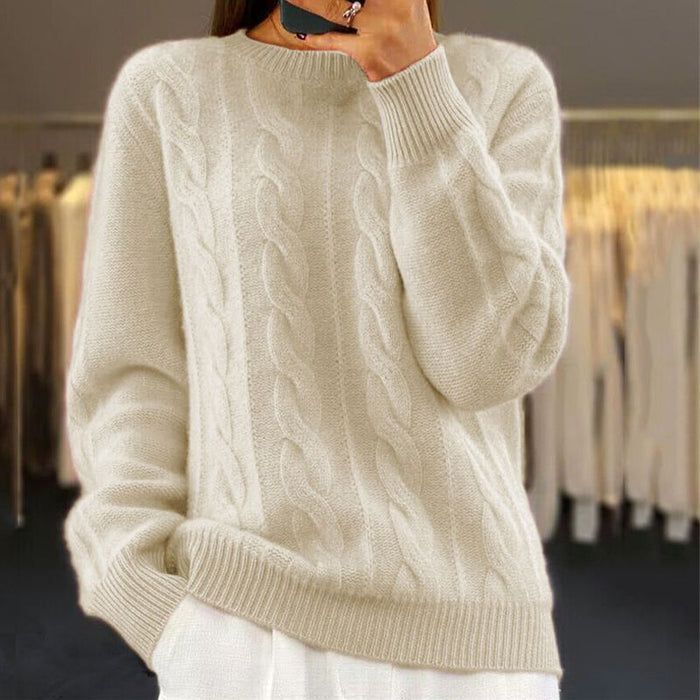Odessa elegant soft knit winter sweater shown in a neutral shade